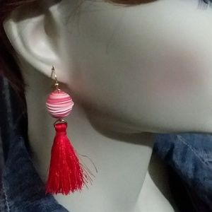 CUTE RED CLAY SWIRL bead tassel earrings gold
